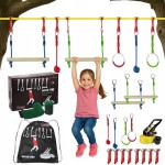 Park Linowy Przenośny Tor Przeszkód Małpi Gaj 15m Prezent dla Dzieci 26 szt (Mały)