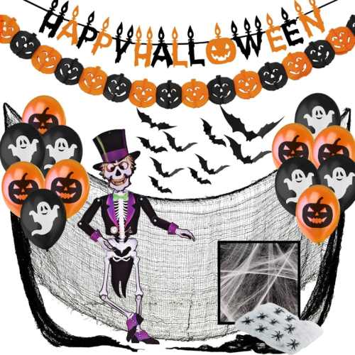 ozdoby halloween duży zestaw dekoracji szkieletem