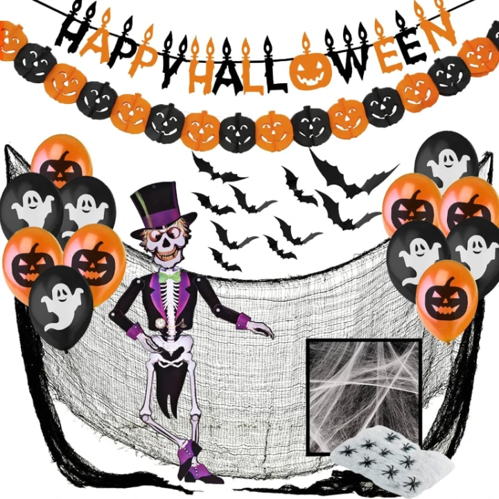 ozdoby halloween duży zestaw dekoracji szkieletem