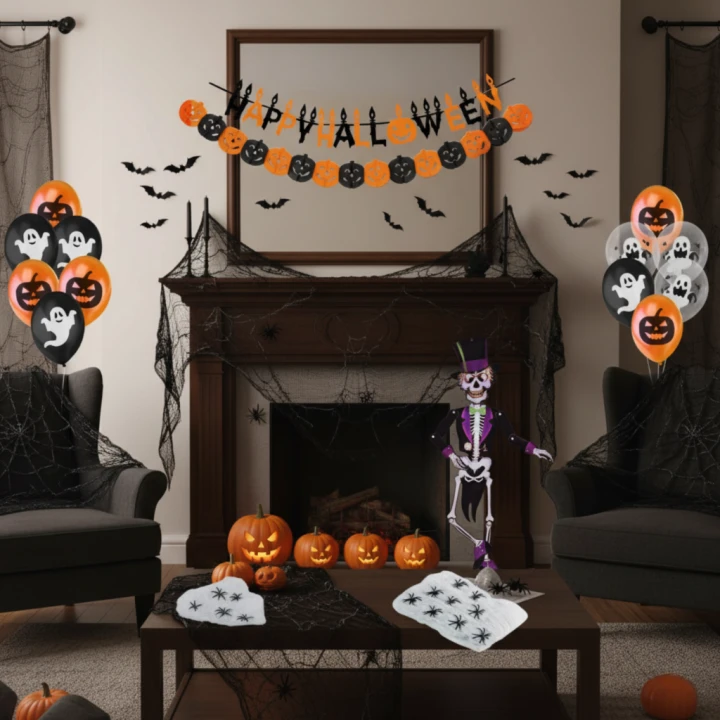 zestaw halloweenowy z pajęczą siatką