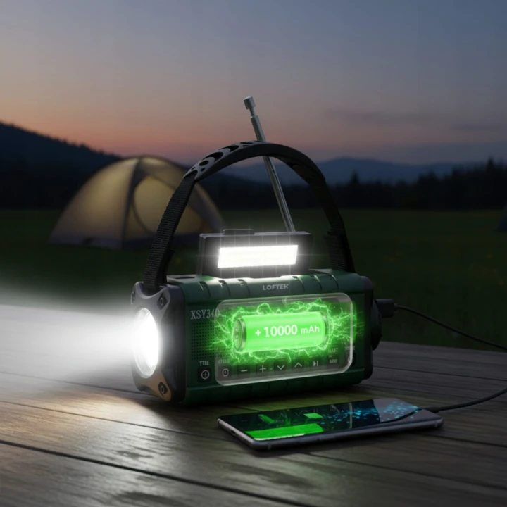 radio z latarką – mocna dioda LED z boku urządzenia