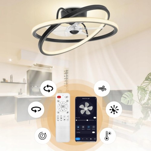 Żyrandol wentylator sufitowy nowoczesna lampa LED biało-czarna