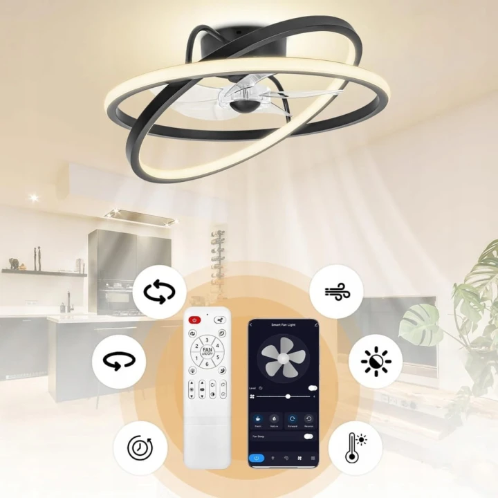 Żyrandol wentylator sufitowy nowoczesna lampa LED biało-czarna