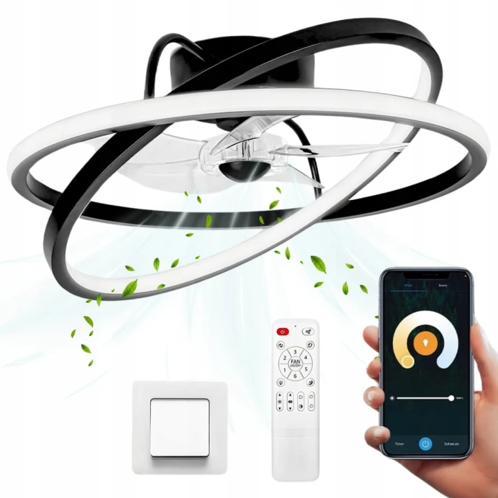 Lampa sufitowa z wentylatorem LED 2w1 z pilotem i aplikacją