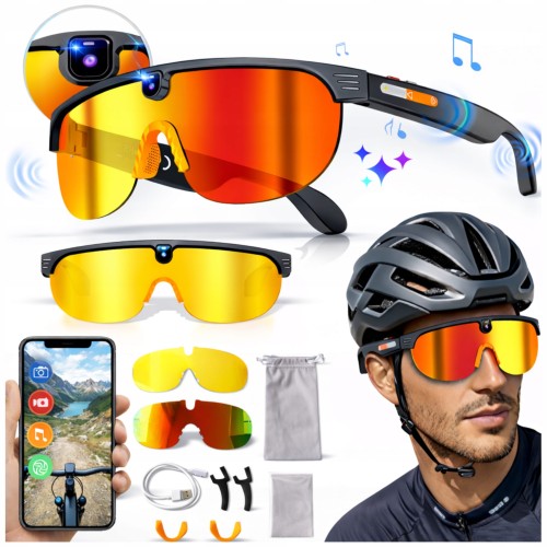 okulary sportowe z kamerą WiFi 1200p HD widok frontowy