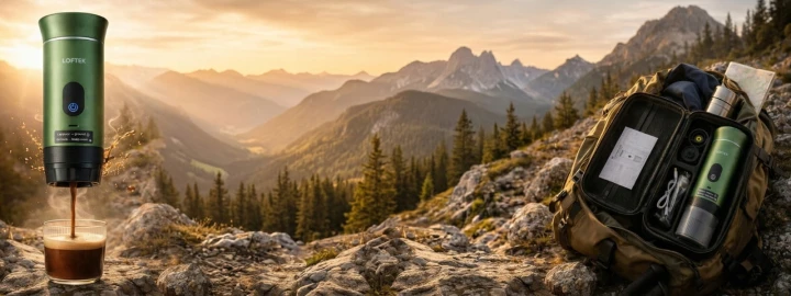 ekspres do kawy w użyciu podczas wyjazdu outdoor