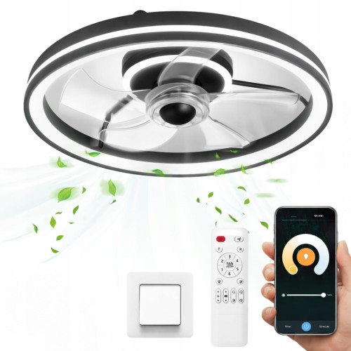 Wentylator sufitowy z lampą LED kompaktowy 48 cm czarny