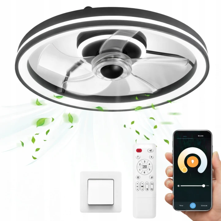 Wentylator sufitowy z lampą LED kompaktowy 48 cm czarny