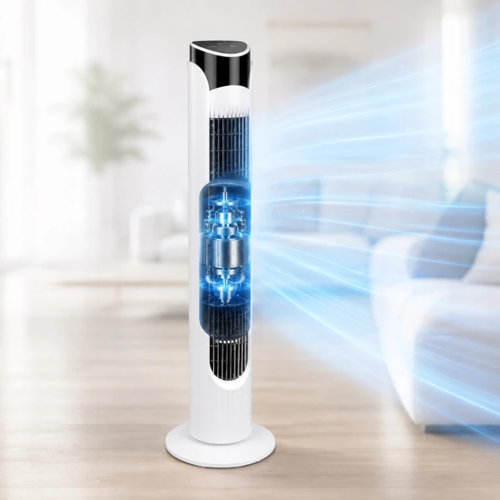 Wentylator kolumnowy w salonie - design slim