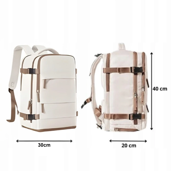 Wymiary plecaka Beige Brown: 40 cm wysokości, 30 cm głębokości, 20 cm szerokości