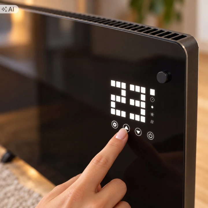 Panel dotykowy grzejnika z wyświetlaczem LED 23, palec na przycisku