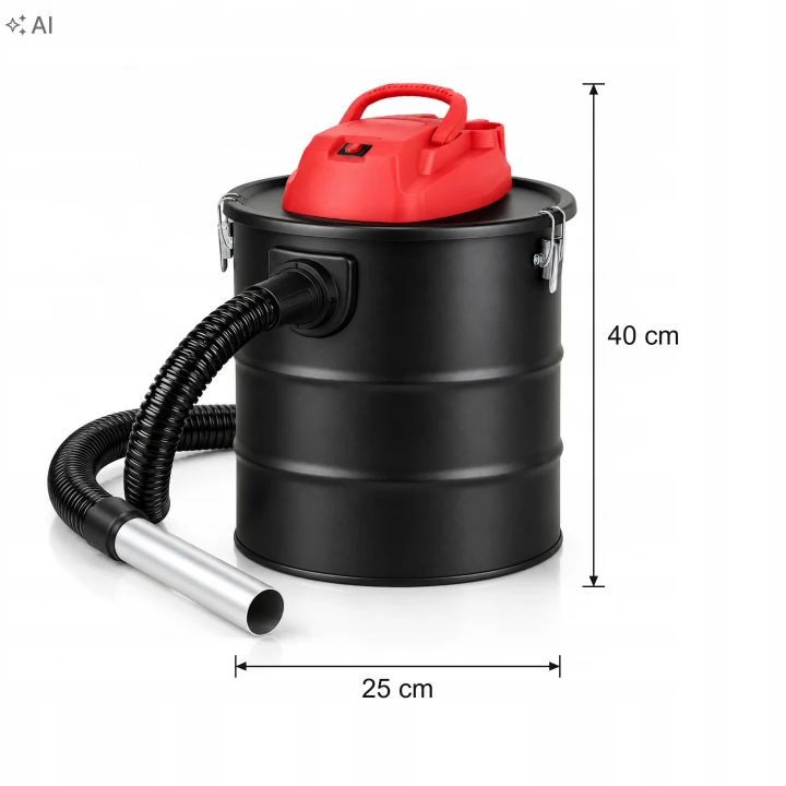 Wymiary odkurzacza do popiołu: wysokość 40 cm, średnica 25 cm