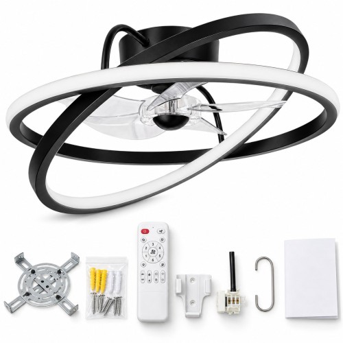 Wentylator sufitowy z oświetleniem LED 50 cm, pilot, krzyżak montażowy, kołki, kostka, hak i instrukcja