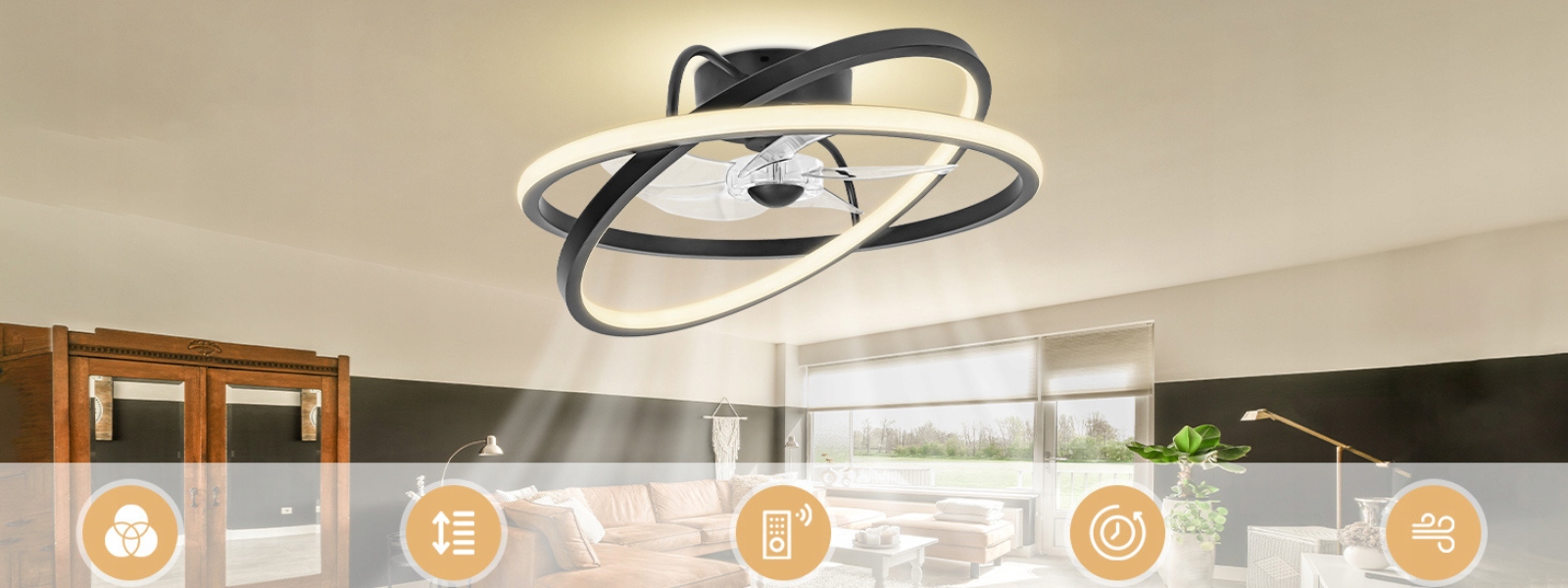 Lampa sufitowa z wentylatorem LED 2w1 z pilotem i aplikacją