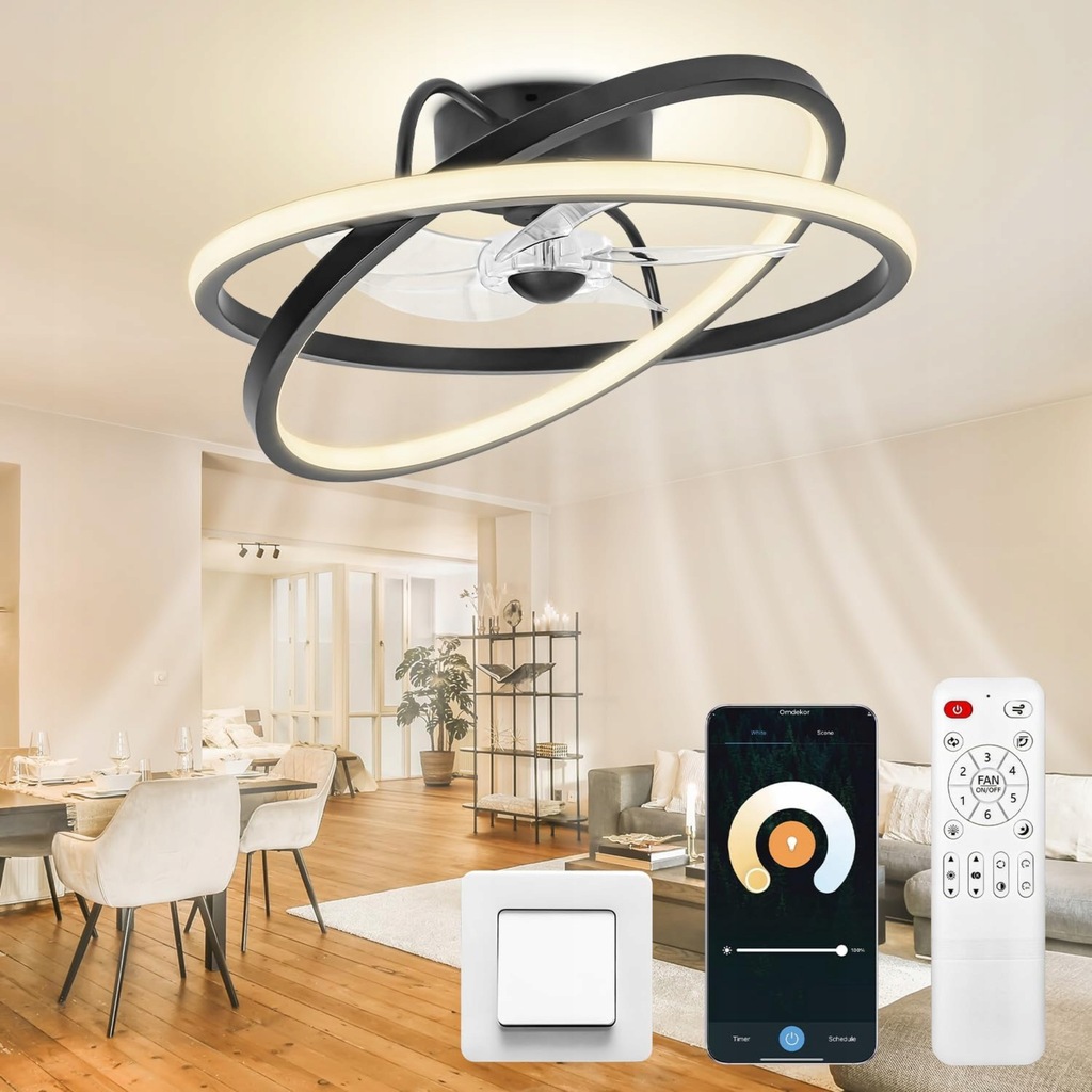 Lampa sufitowa z wiatrakiem 6 biegów i regulacją barwy światła